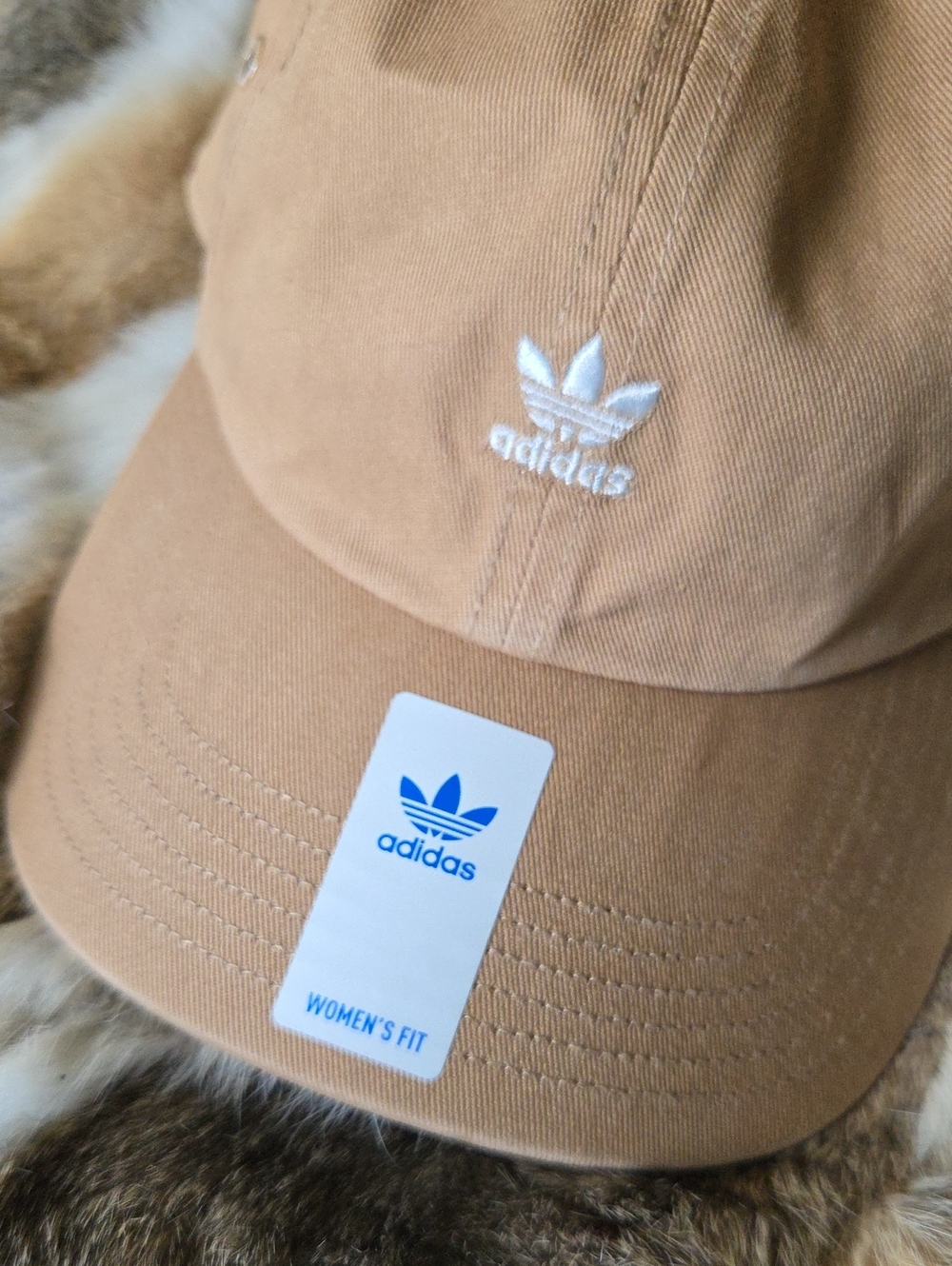 adidas Women's Trefoil Cap in Camel Tan with White Logo